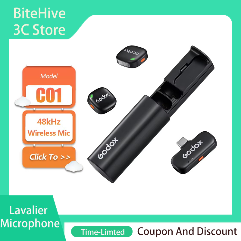 Ribbon Microphone - GODOX C01 Kablosuz Yaka Mikrofonu, 115dB,